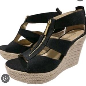 Michael Kors Black and Tan Wedge Sandals